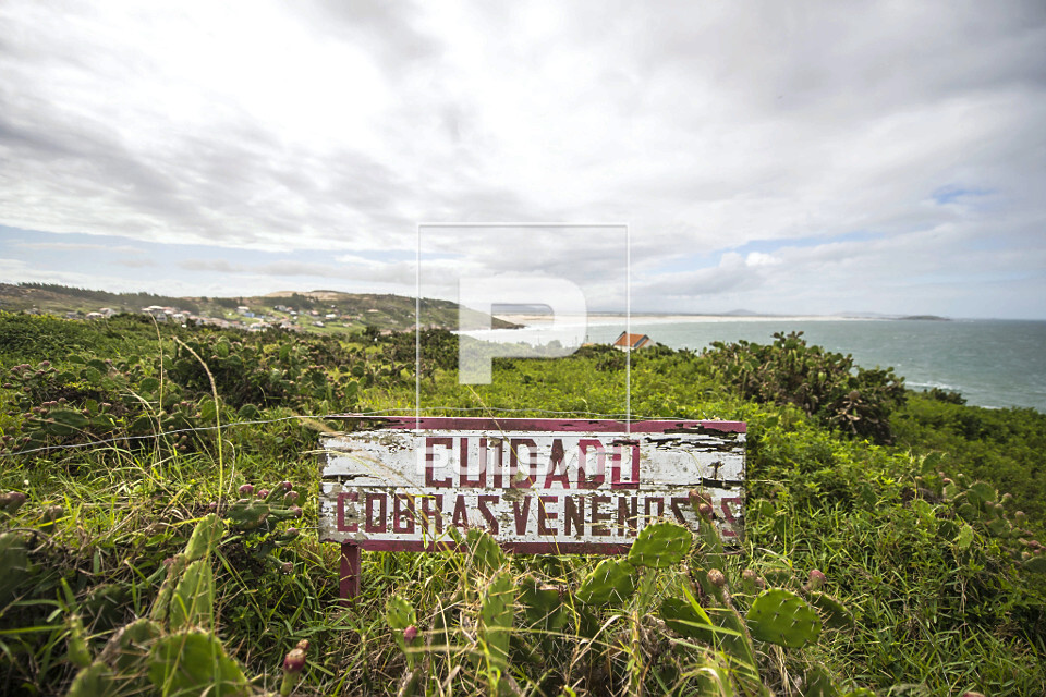 Placa alerta presença de cobras venenosas no Cabo de Santa Marta