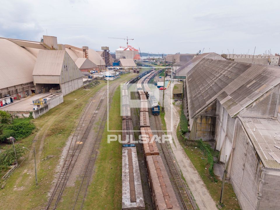 Complexo portuário com trem de carga no terminal graneleiro com recepção , armazenagem e embarque via o Cor