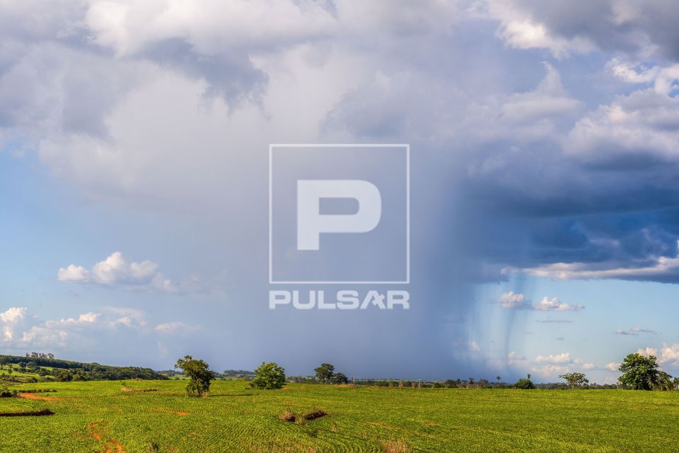 Paisagem ensolarada com nuvem de chuva na zona rural
