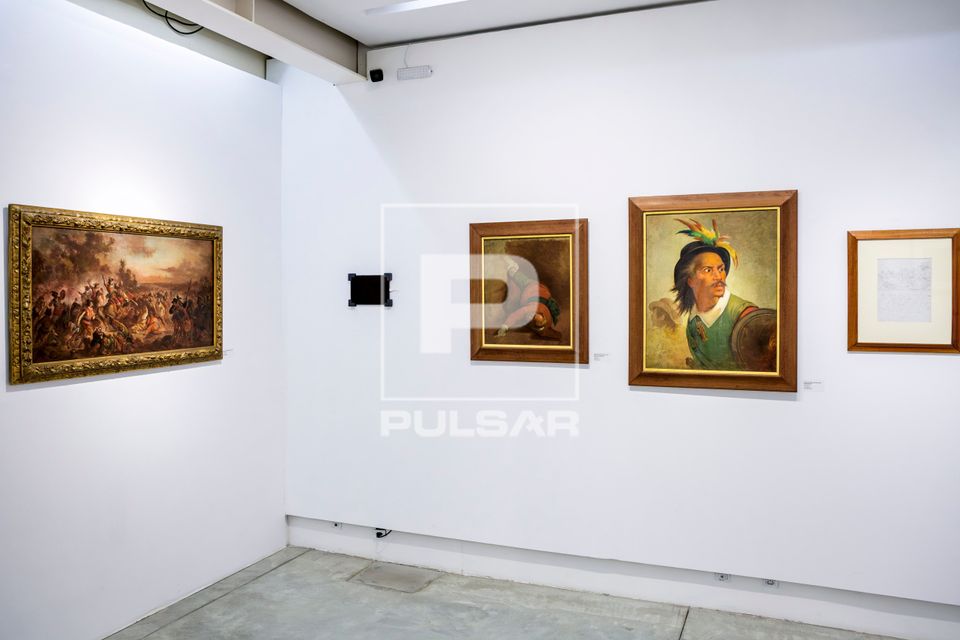 Obra - Estudo para Batalha dos Guararapes Filipe Camarão em exposição no Museu Victor Meirelles - instalado