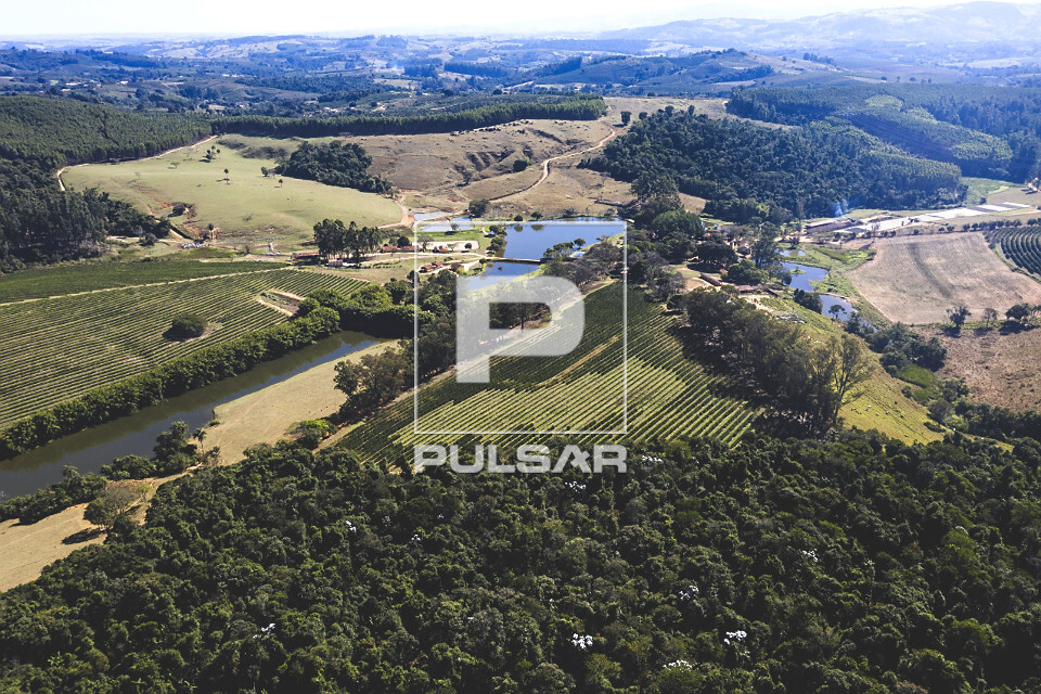 Vista de drone de propriedade rural com plantação de café do tipo catuaí - 