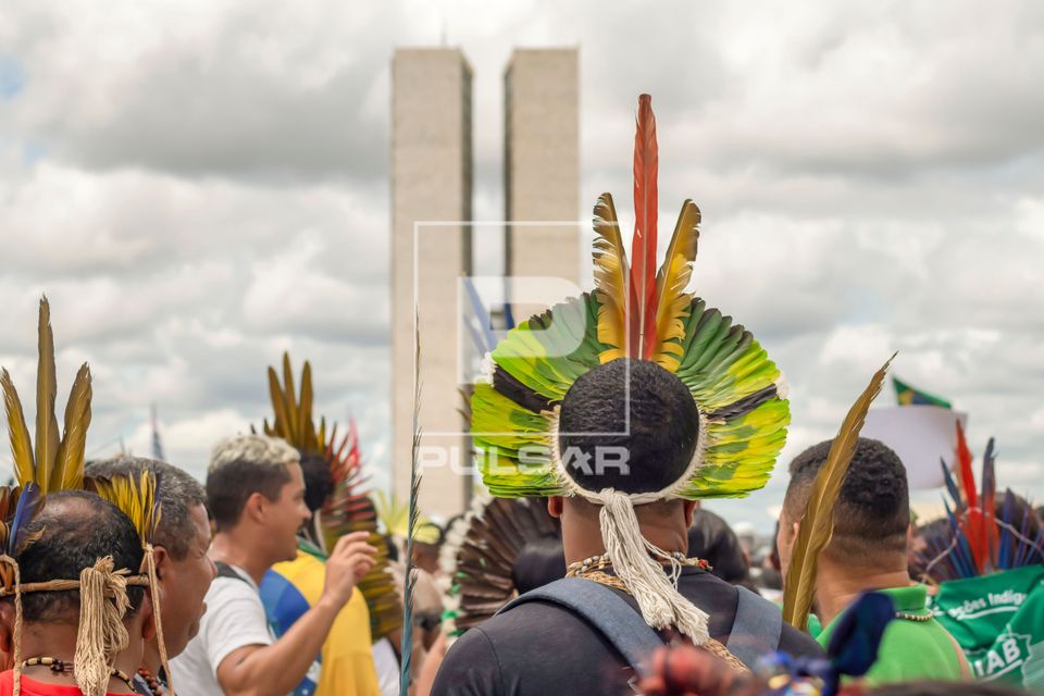 Ato pela demarcação e contra mineração em terras indígenas no 21º ATL Acampamento Terra Livre - mobiliza