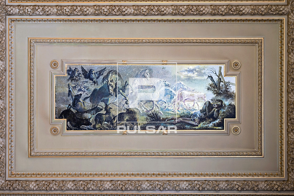 Painel de Aldo Locatelli exposto no salão Negrinho do Pastoreio do Palácio Piratini - retrata lenda gaúcha 