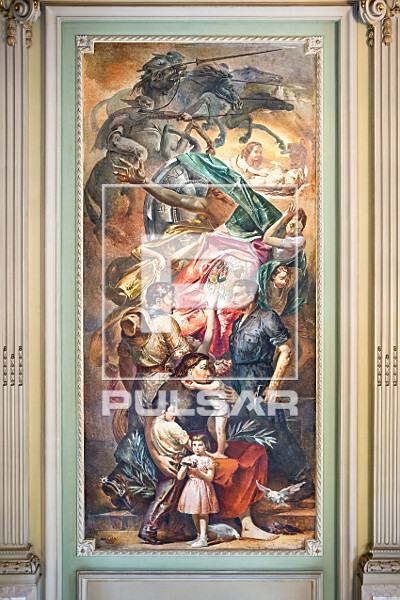 Painel de Aldo Locatelli exposto no salão Negrinho do Pastoreio - Palácio Piratini  - sobre República Rio-G