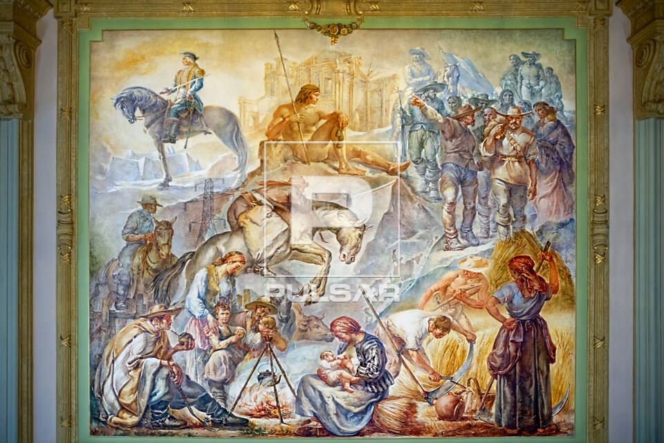 Painel de Aldo Locatelli exposto no salão Negrinho do Pastoreio do Palácio Piratini  - sobre colonização