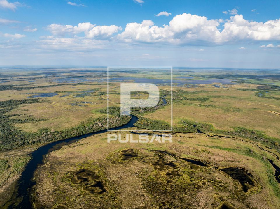 Vista de drone do Rio Paraguai-Mirim - sub-região Pantanal do Paraguai - Pantanal Sul
