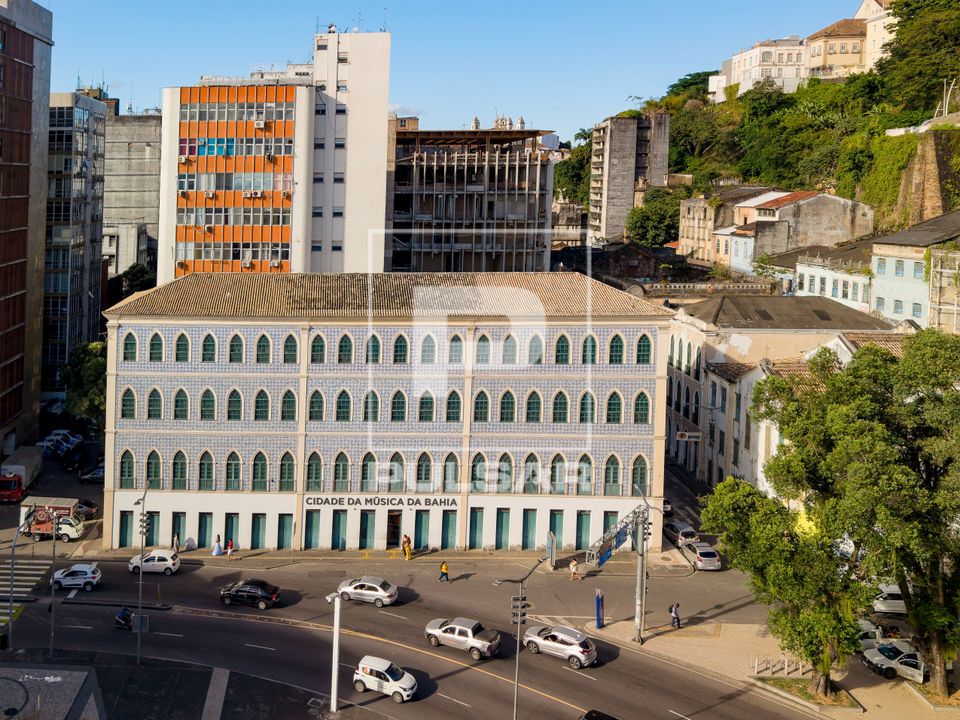 Vista de drone da Cidade da Música da Bahia instalada no Sobrado Azulejado na Praça Maria Felipa - bairro Co