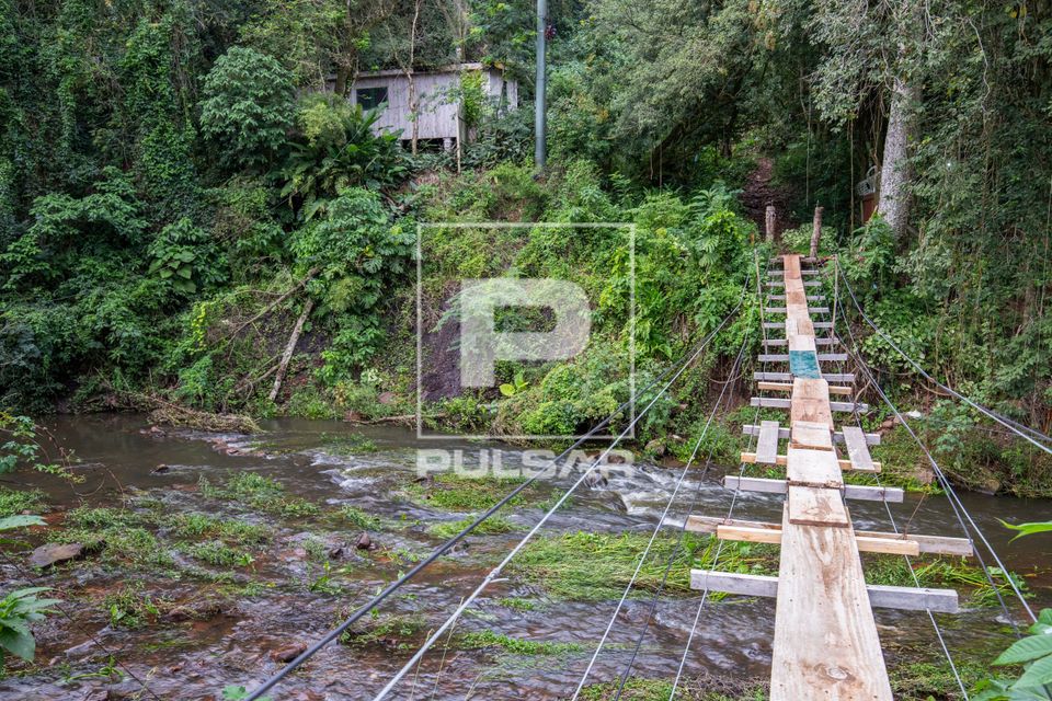 Pinguela para transposição do Rio Vacacaí-Mirim em área de mata nativa