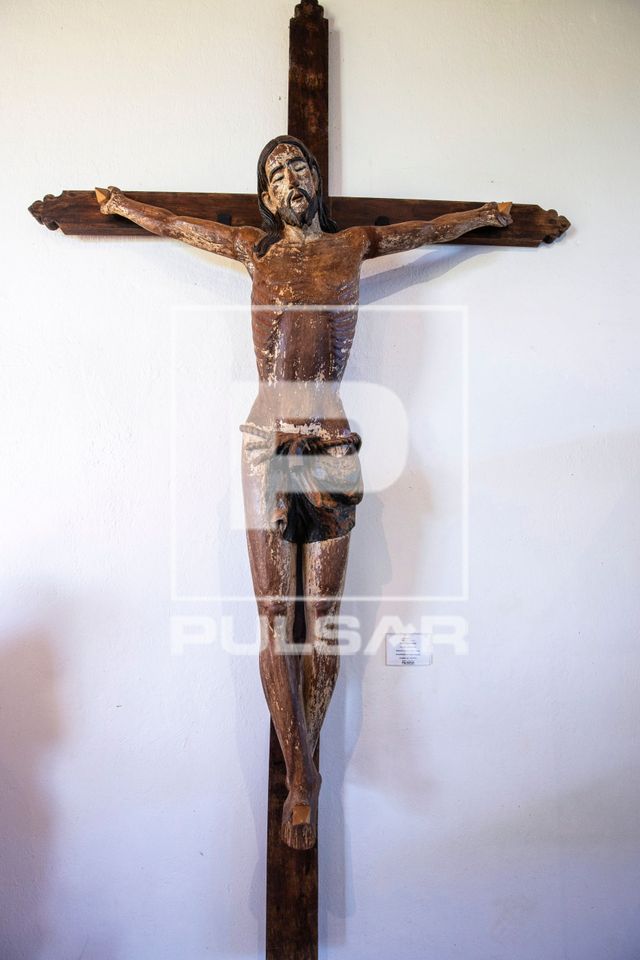 Escultura sacra missioneira em exposição no Museu das Missões - Sítio Arqueológico São Miguel Arcanjo - 
