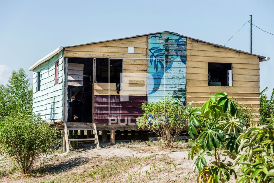 Casa na Aldeia Mata Verde Bonita ou Tekoa Ka'Aguy Ovy Porã da etnia Guarani Mbya