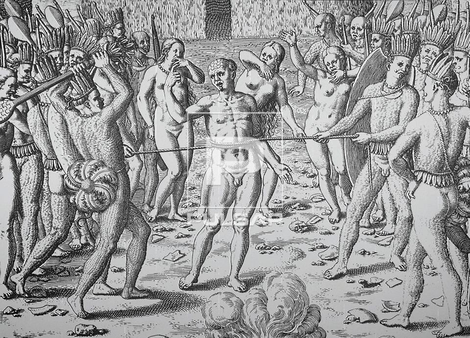 Reprodução de gravura de autoria de Theodore de Bry - século XVI - IMAGEM COM DOMÍNIO PUBLICO