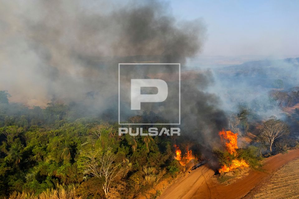 Incêndio florestal no bioma cerrado atingindo propriedade rural - período de estiagem - Triângulo Mineiro