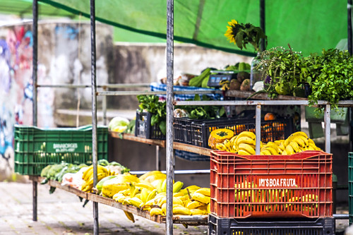 Barraca com venda de frutas , temperos e legumes orgânicos - Feira Ecológica da Auxiliadora - bairro Auxilia