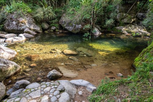 Lago Azul - piscina natural formada pelo Rio Campo Belo na parte baixa do Parque Nacional do Itatiaia no Parqu