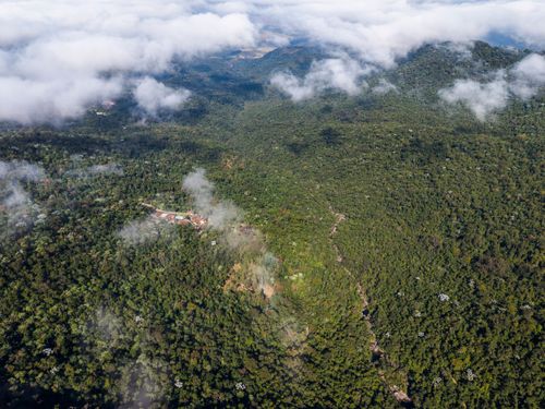 Vista de drone de mata atlântica na parte baixa do Parque Nacional do Itatiaia no Parque Nacional do Itatiaia
