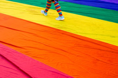 Bandeira com as cores da diversidade sexual da 30ª Parada do Orgulho LGBTQI+ Gays , Lésbicas , Bissexuais e 