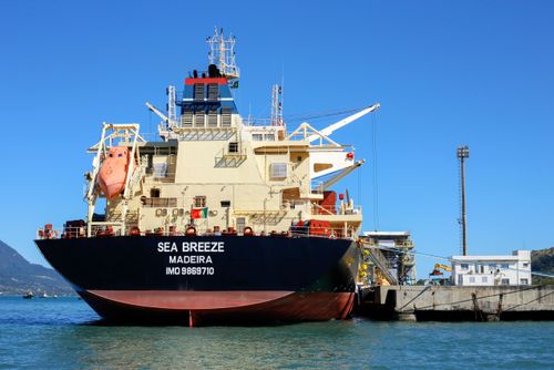 Navio graneleiro atracado no porto da cidade - Canal de São Sebastião