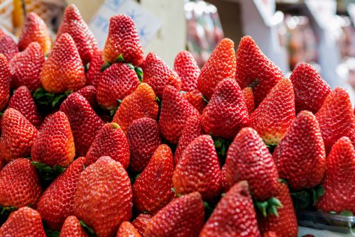 Morangos à venda no Mercado Municipal Paulistano Mercadão