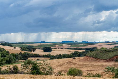 Tempestade sobre lavoura de trigo recém colhida