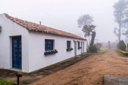 Moradia em chácara secular sob neblina