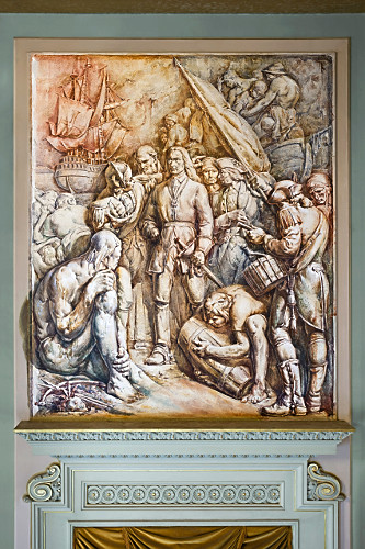 Painel de Aldo Locatelli exposto no salão Negrinho do Pastoreio do Palácio Piratini  - sobre colonização