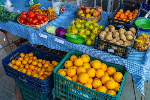 Produtos de agricultura orgânica à venda em feira local