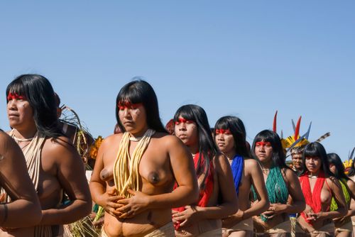 Indígenas Kuikuro da aldeia Ipatse durante o ritual do Tawarawana - Parque Indígena do Xingu