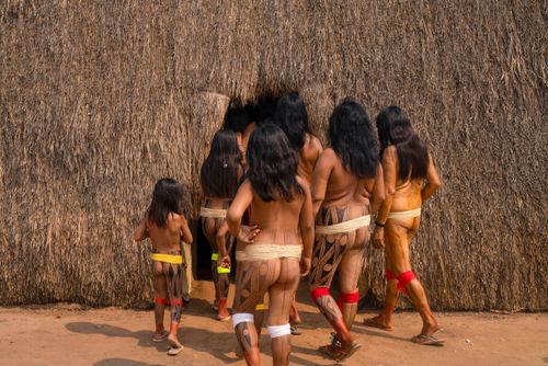 Mulheres indígenas da etnia Kalapalo durante Ritual Feminino Yamurikumã na aldeia Aiha - Parque Indígena do