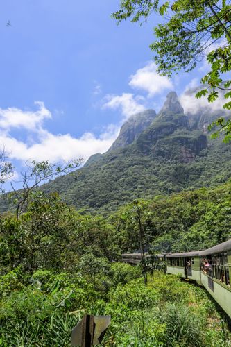 Trem turístico litorina percorrendo a ferrovia Curitiba / Morretes na Serra do Mar