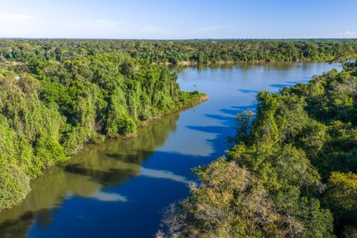 Vista de drone do Rio Culuene ou Kuluene - Parque Indígena do Xingu
